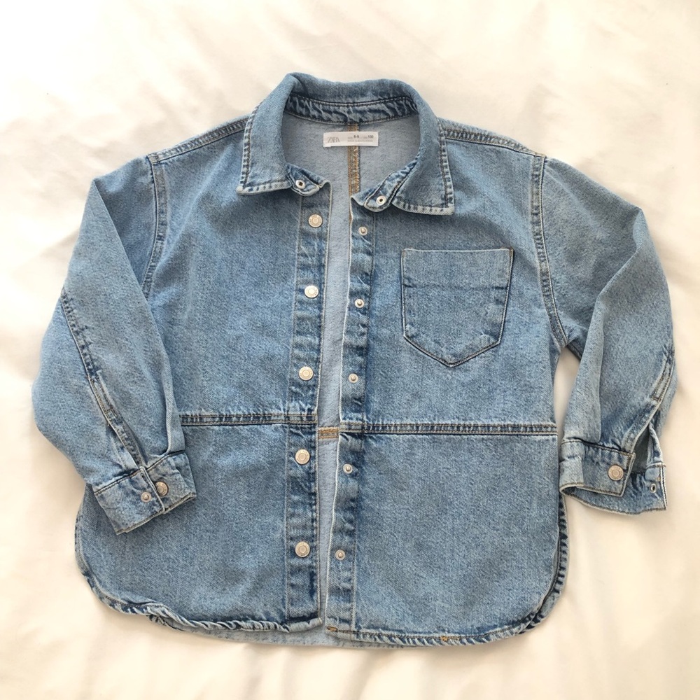 Girls Zara Denim Overshirt Shacket Jacket Shirt with Pocket size 8-9 - Picture 3 of 9